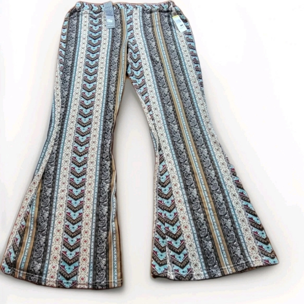 Raya Sun Women's Multicolor Flare Pants Size XL Boho Hippie Vacation Bohemian